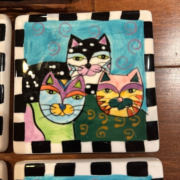 Milson & Louis Cat Hand Painted Tile Coasters Set 4 Kitty Holder McKenzie Childs - Picture 5 of 16